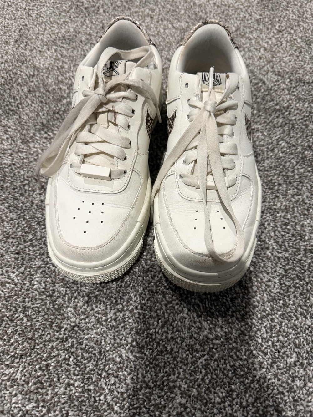 Nike Women's White Sneakers with Snake-Print Heel Accent